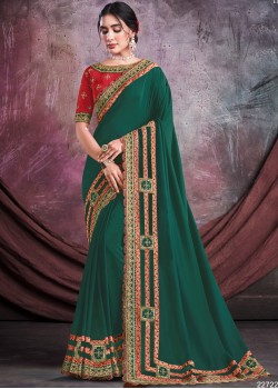 Red & Green Silk Designer Saree